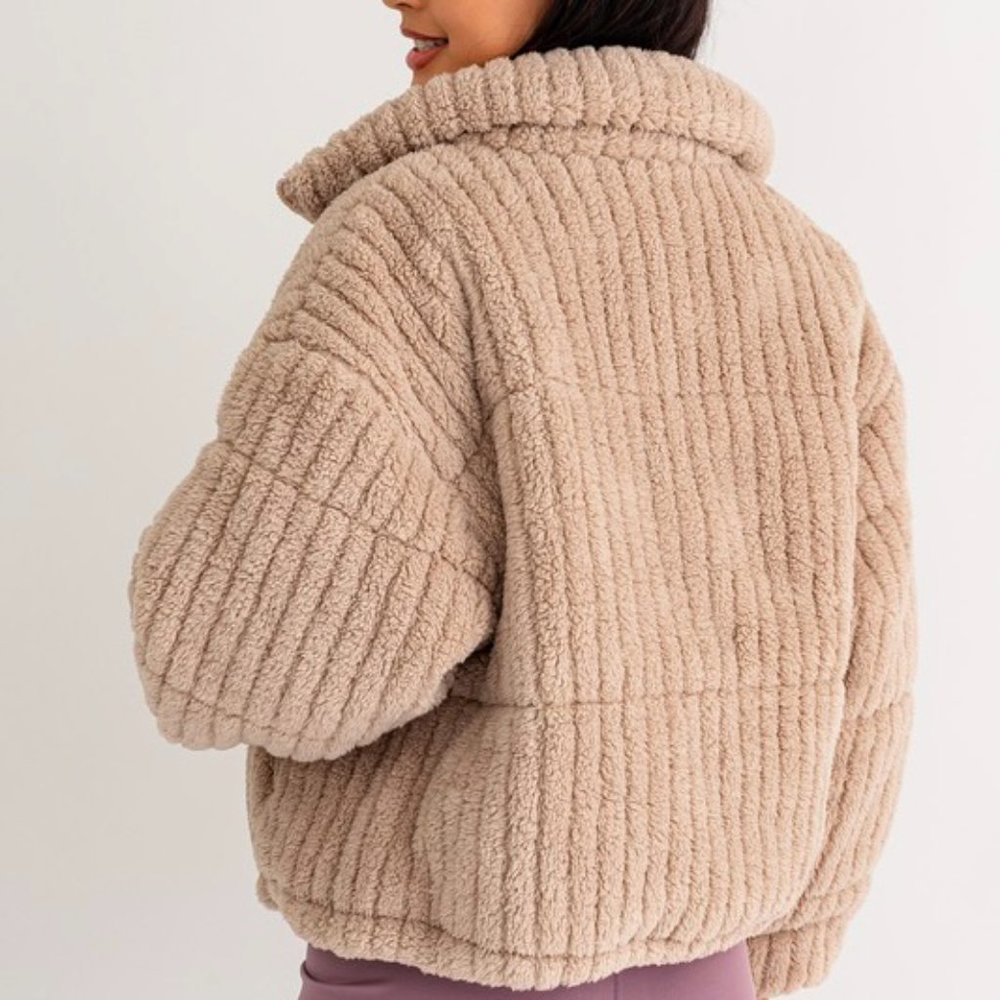 ❌SOLD OUT❌ INTO THE STORM BROWN SHERPA PUFFER JACKET - Picture 2 of 3